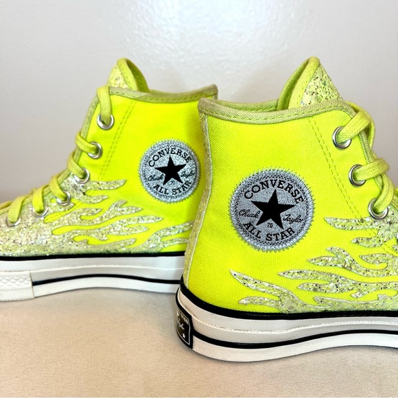 Converse Glitter Flame High Tops. Neon Yellow. Rare Mismatched Pair - Picture 4 of 11